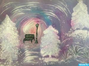 Рисование в комбинированной технике «Зима в окно стучится»