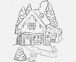 Черно-белый рисунок Line art, дом, белый, зима, карандаш png