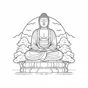 Эскиз ручной рисунок одной линии искусства раскраски страницы рисунок линии лорд будда день
