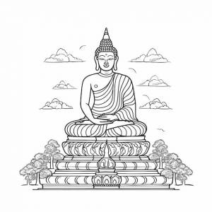 Эскиз ручной рисунок одной линии искусства раскраски страницы рисунок линии лорд будда день