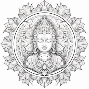 Иллюстрация раскраски для взрослых симметричная мандала будды