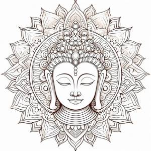 Иллюстрация раскраски для взрослых симметричная мандала будды