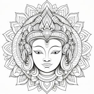 Иллюстрация раскраски для взрослых симметричная мандала будды