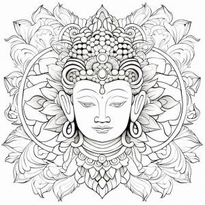 Иллюстрация раскраски для взрослых симметричная мандала будды