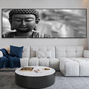 Статуя Будды, картины на холсте, рисунок, бамбуковый водный лотос, плакаты и принты, настенное искусство для гостиной, домашний декор, без рамки