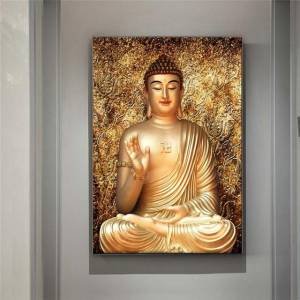 Массив дерева Рама Современный Абстрактный Бог Будда Холст Живопись Портрет Буддизм Плакаты и принты Настенные картины Гостиная Домашний декор