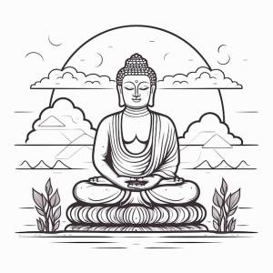 Эскиз ручной рисунок одной линии искусства раскраски страницы рисунок линии лорд будда день
