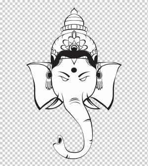 черно-белый Ганеша, символ божества индуизма Ганеша, черно-белые линии, похожие на иллюстрации бога, белый, лицо, король png