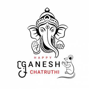 Надпись ганеша чатуртхи с нарисованным вручную логотипом лорда ганеши