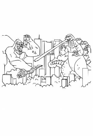 Раскраска Годзилла Против Конга Город