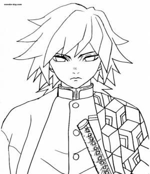 Раскраска Гию Томиока из аниме Клинок, рассекающий демонов