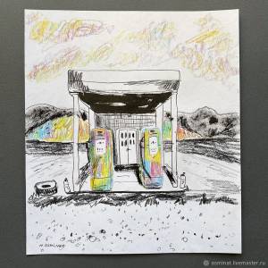 Графика оригинал АЗС 2, картина, чуть меньше  в интернет-магазине Ярмарка Мастеров по цене 825 ₽