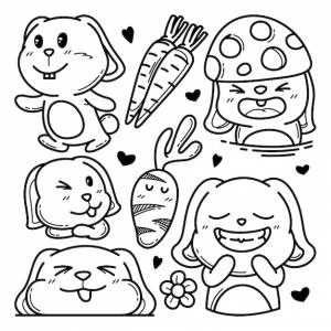 Коллекция милый кролик каракули символов иллюстрации