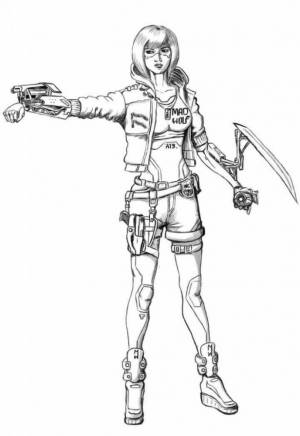 Раскраска Девушка-робот Cyberpunk 2077