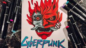 CYBERPUNK 2077 РИСУНОК SAMURAI МАРКЕРАМИ