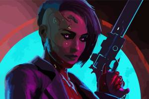 Картина по номерам на холсте рисование киберпанк cyberpunk 2077 девушка в неоне