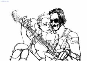 Раскраска Джонни Сильверхенд играет на гитаре