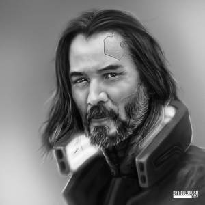 Нарисовал фан арт Keanu Reeves в духе сyberpunk