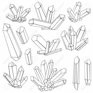Vector Crystals, Line Drawing Gems, Minerals And Stones Клипарты, SVG, векторы, и Набор Иллюстраций Без Оплаты Отчислений