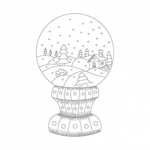 Хрустальный шар с зимним пейзажем line art для раскраски