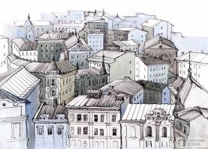 Фотообои Акварельные крыши Парижа