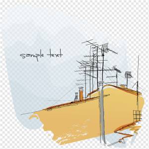 Иллюстрация крыши, Ручная роспись материала антенны на крыше, Акварельная живопись, телевидение, угол png