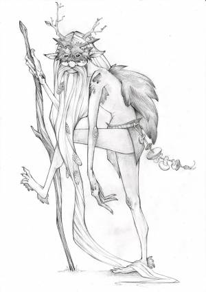 Иллюстрация Леший в стиле графика, книжная графика, персонажи