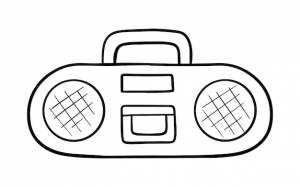 Магнитофон с ручкой и двумя динамиками по бокам для кассет каракули линейные мультяшные раскраски