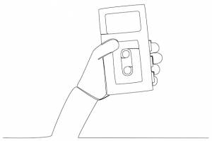 Левая рука держит магнитофон рисунок одной линии всемирного дня прессы