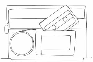 Магнитофон и музыкальная лента всемирный день музыки однострочный рисунок