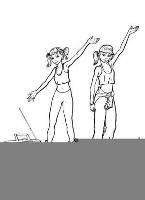 Раскраски Раскраска Две девочки и магнитофон Танец пожарная машина