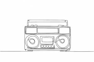 Одна линия рисунка ретро-старомодной аналоговой магнитолы
