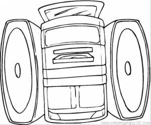 Раскраски Раскраска Музыкальный проигрыватель и колонки Техника на праздники