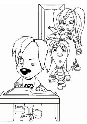 Раскраска Дружок за уроками