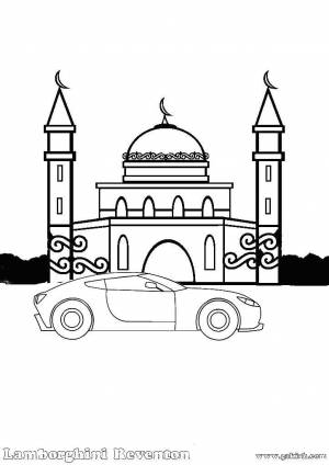 Раскраски Мечеть, Раскраска Мечеть и машинка машины
