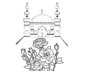 Раскраски Раскраска Розы у мечети 