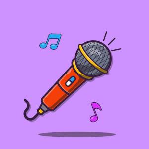 Микрофон с музыкальными нотами мультяшный значок иллюстрации музыкальный инструмент значок концепции изолированы