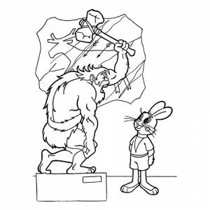 Раскраска Заяц возле экспоната в музее