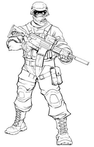 Раскраска Солдат с автоматом