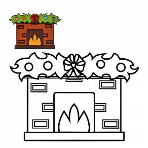Раскраска Камин для малышей с цветным образцом