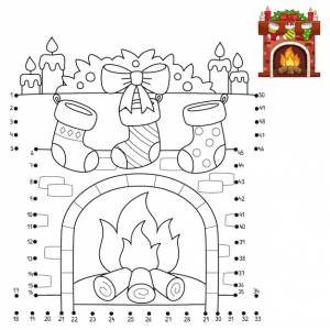 Раскраска рождественский камин точка за точкой