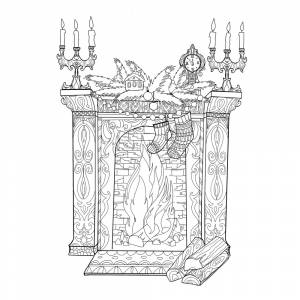 Раскраска Камин на Новый год антистресс