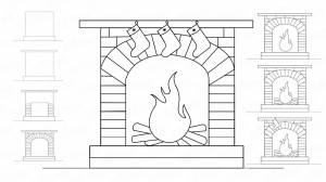 Как рисовать камин с дровами карандашомpict