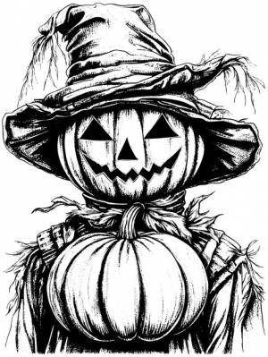 Каракули пугало пугало из тыквы на белом фоне эскиз векторной иллюстрации