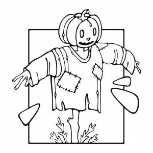 Хэллоуин пугало рисованной контур каракули гравировка стиль для раскраски premium векторы