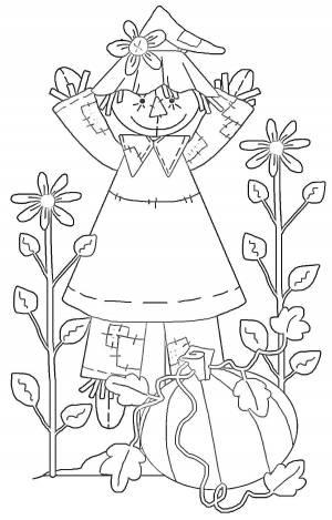 Раскраски Раскраска Пугало в огороде отпугивает птиц 