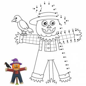 Точка в точку пугало хэллоуин изолированная раскраска