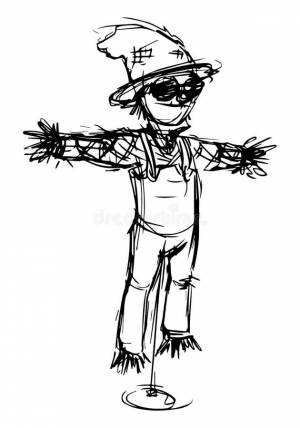 Пугало Миниатюра Пугало в лохмотьях, шляпе и платок Иллюстрация вектора Книжка-раскраска для детей Иллюстрация вектора