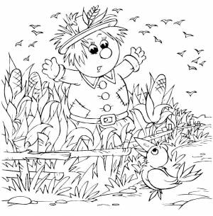 Раскраски Раскраска Пугало охраняет кукурузк 