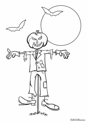Раскраска Пугало с головой тыквы на Хэллоуин